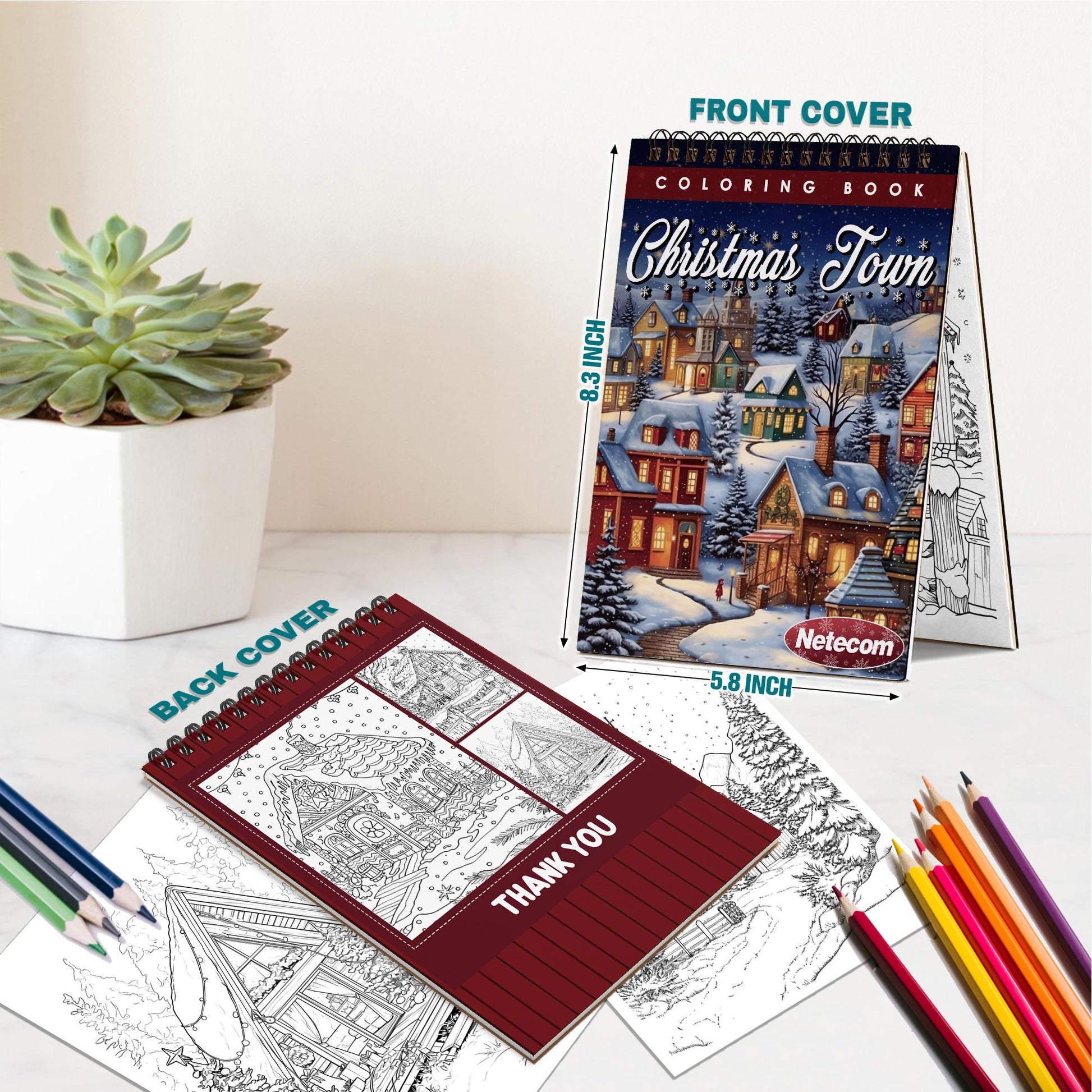 Netecom Christmas Town Spiral Bound Coloring Book For Adults