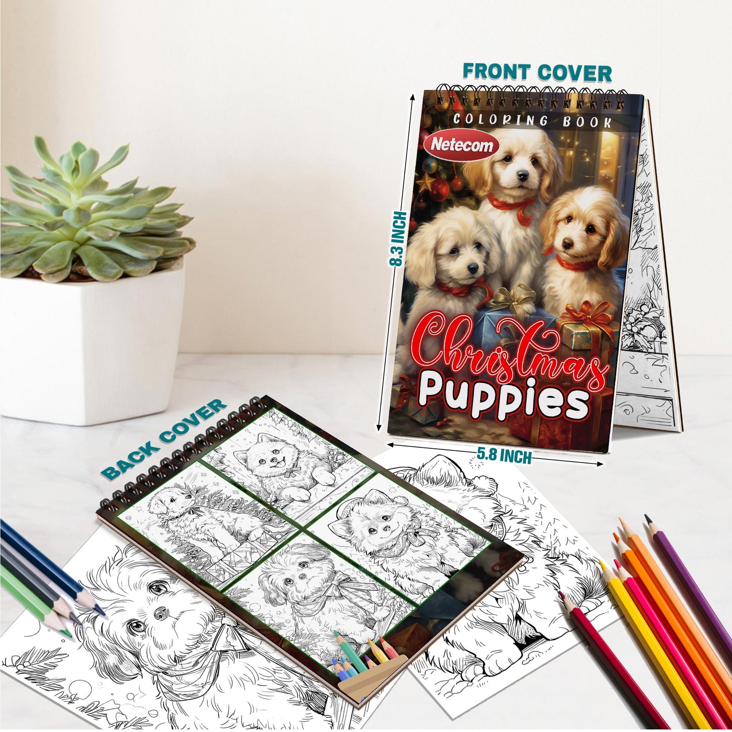 Netecom Christmas Puppies Spiral Bound Coloring Book For Adults