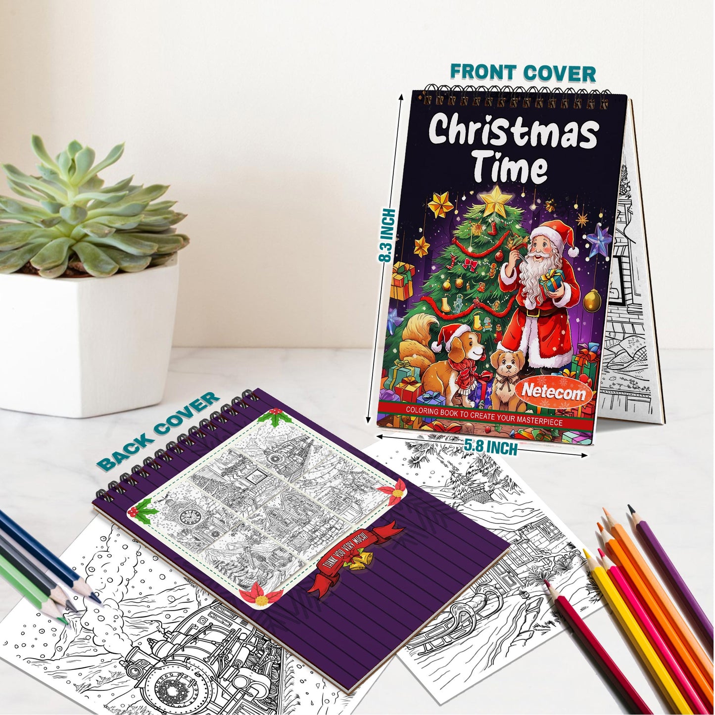 Netecom Christmas Time Spiral Bound Coloring Book For Adults