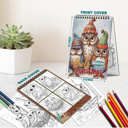 Netecom Christmas Owls Spiral Bound Coloring Book For Adults