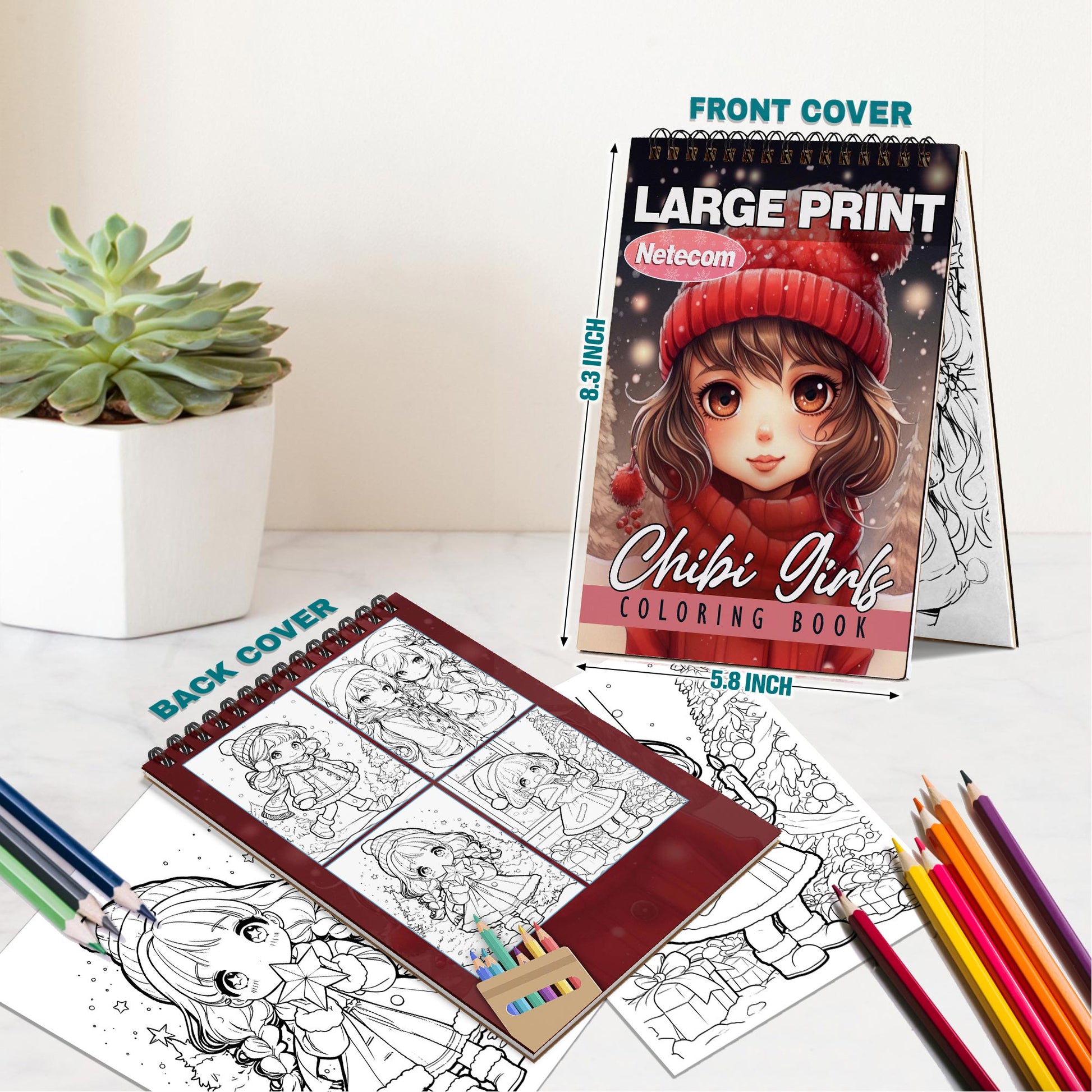 Netecom Chibi Girls Christmas Spiral Bound Coloring Book For Adults