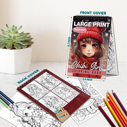 Netecom Chibi Girls Christmas Spiral Bound Coloring Book For Adults