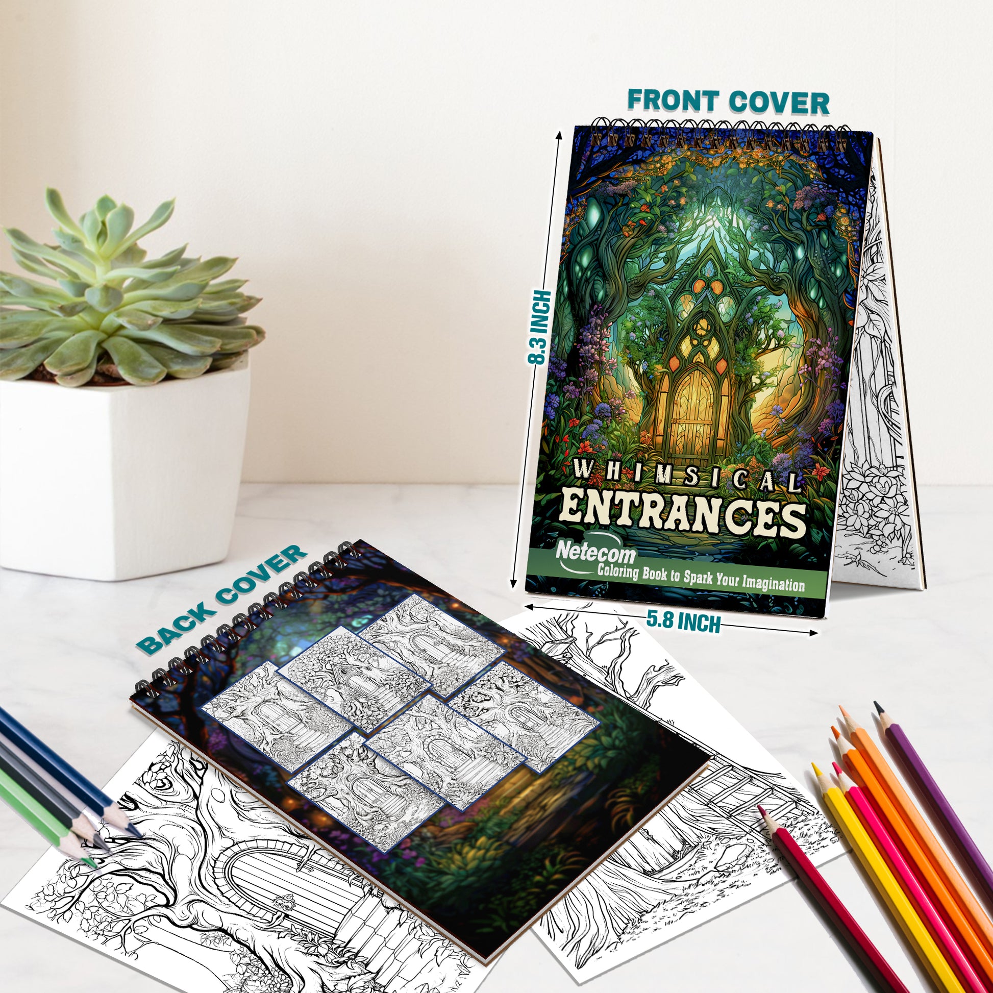 Netecom Whimsical Entrances Spiral Bound Coloring Book For Adults