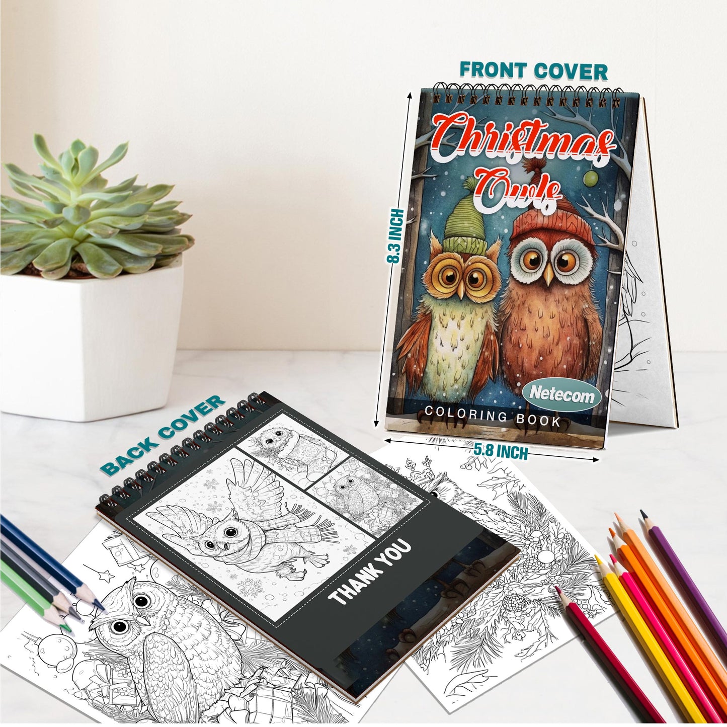 Netecom Christmas Owls Spiral Bound Coloring Book For Adults