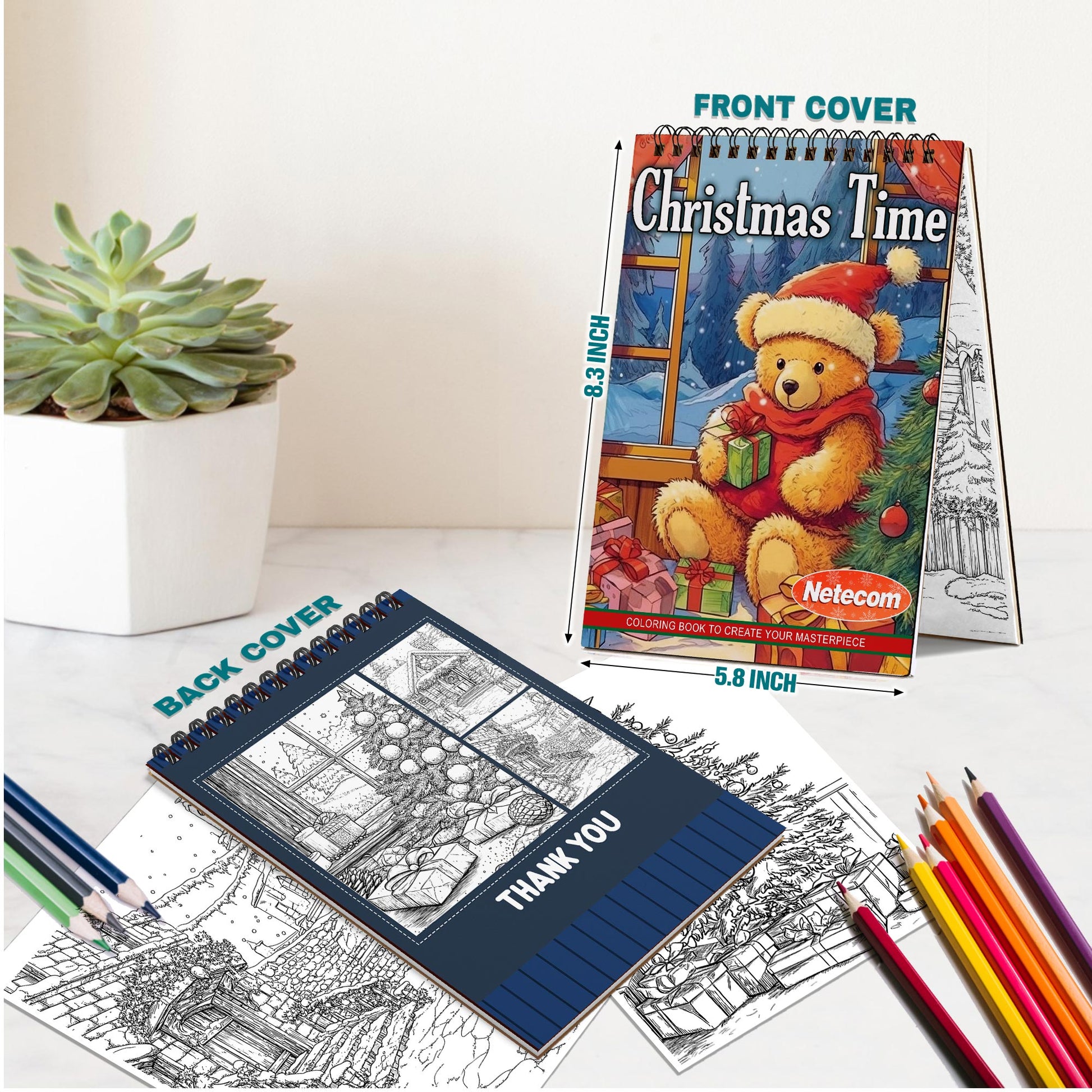 Netecom Christmas Time Spiral Bound Coloring Book For Adults