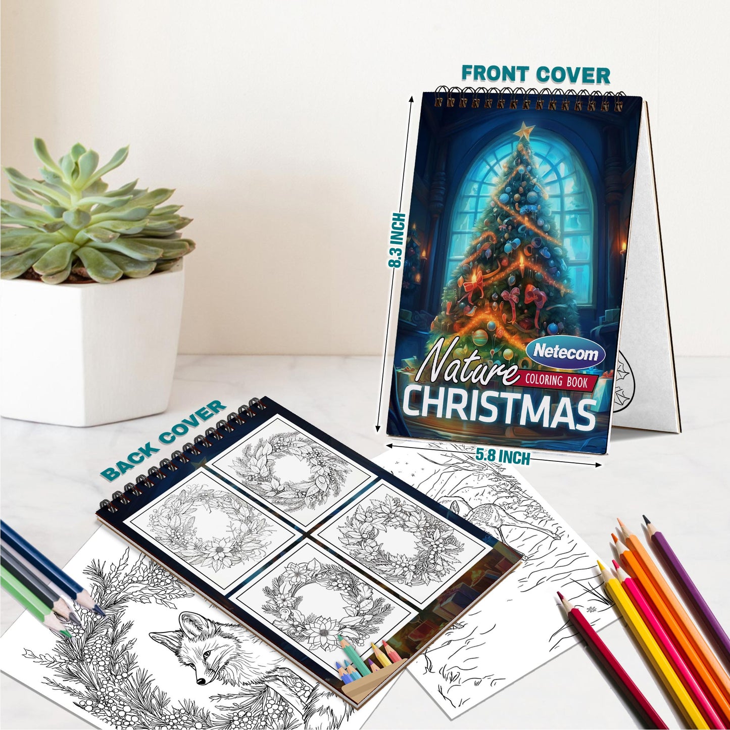 Netecom Christmas Nature Spiral Bound Coloring Book For Adults