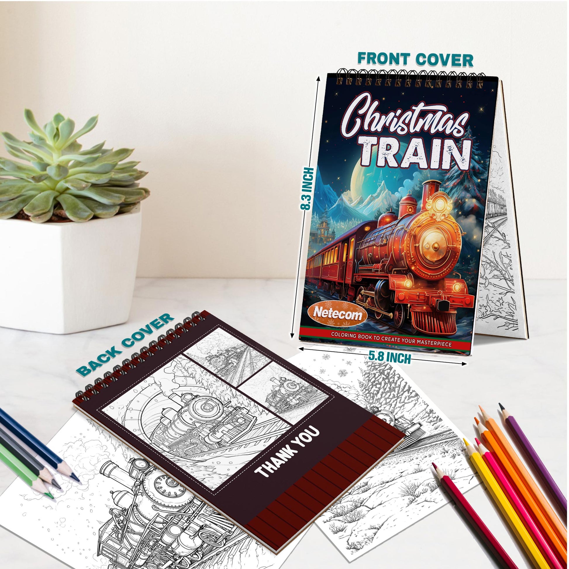 Netecom Christmas Train Spiral Bound Coloring Book For Adults
