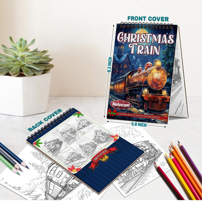 Netecom Christmas Train Spiral Bound Coloring Book For Adults