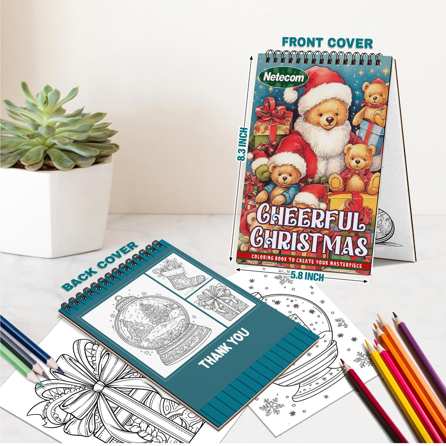 Netecom Cheerful Christmas Spiral Bound Coloring Book For Adults