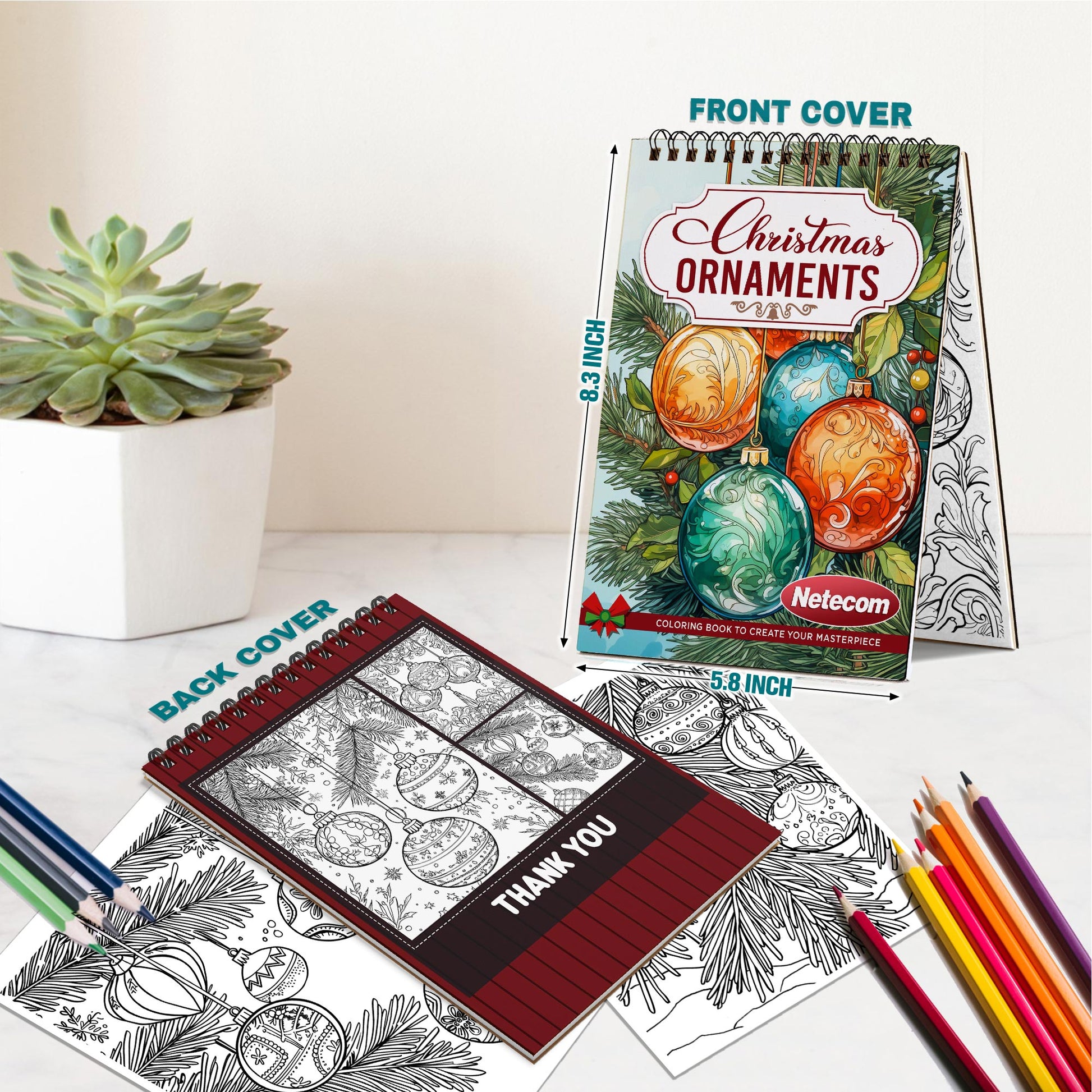 Netecom Christmas Ornaments Spiral Bound Coloring Book For Adults
