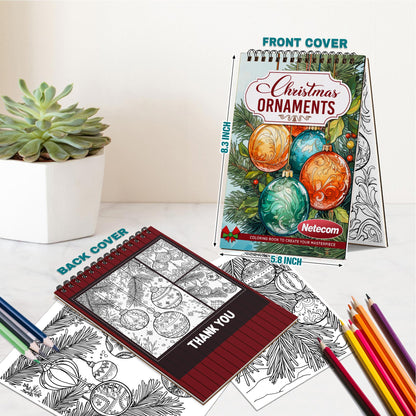 Netecom Christmas Ornaments Spiral Bound Coloring Book For Adults