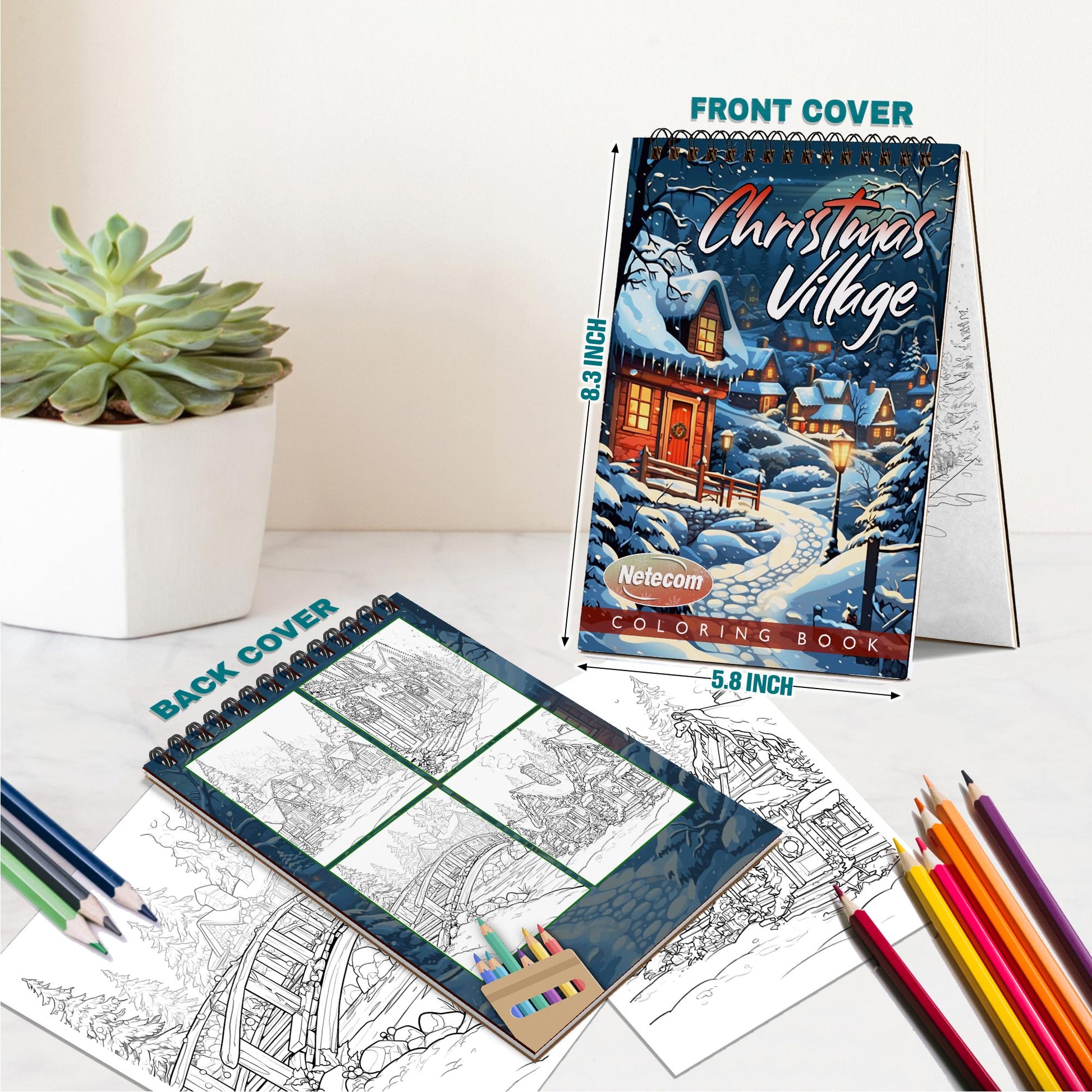 Netecom Christmas Village Spiral Bound Coloring Book For Adults
