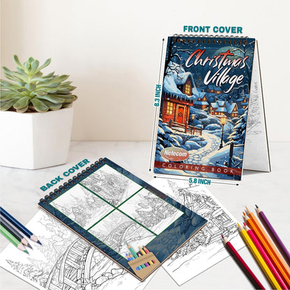 Netecom Christmas Village Spiral Bound Coloring Book For Adults