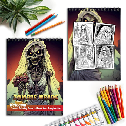 Zombie Bride Spiral Bound Coloring Book, Embrace the Unconventional with 30 Captivating Coloring Pages of Bride Zombies