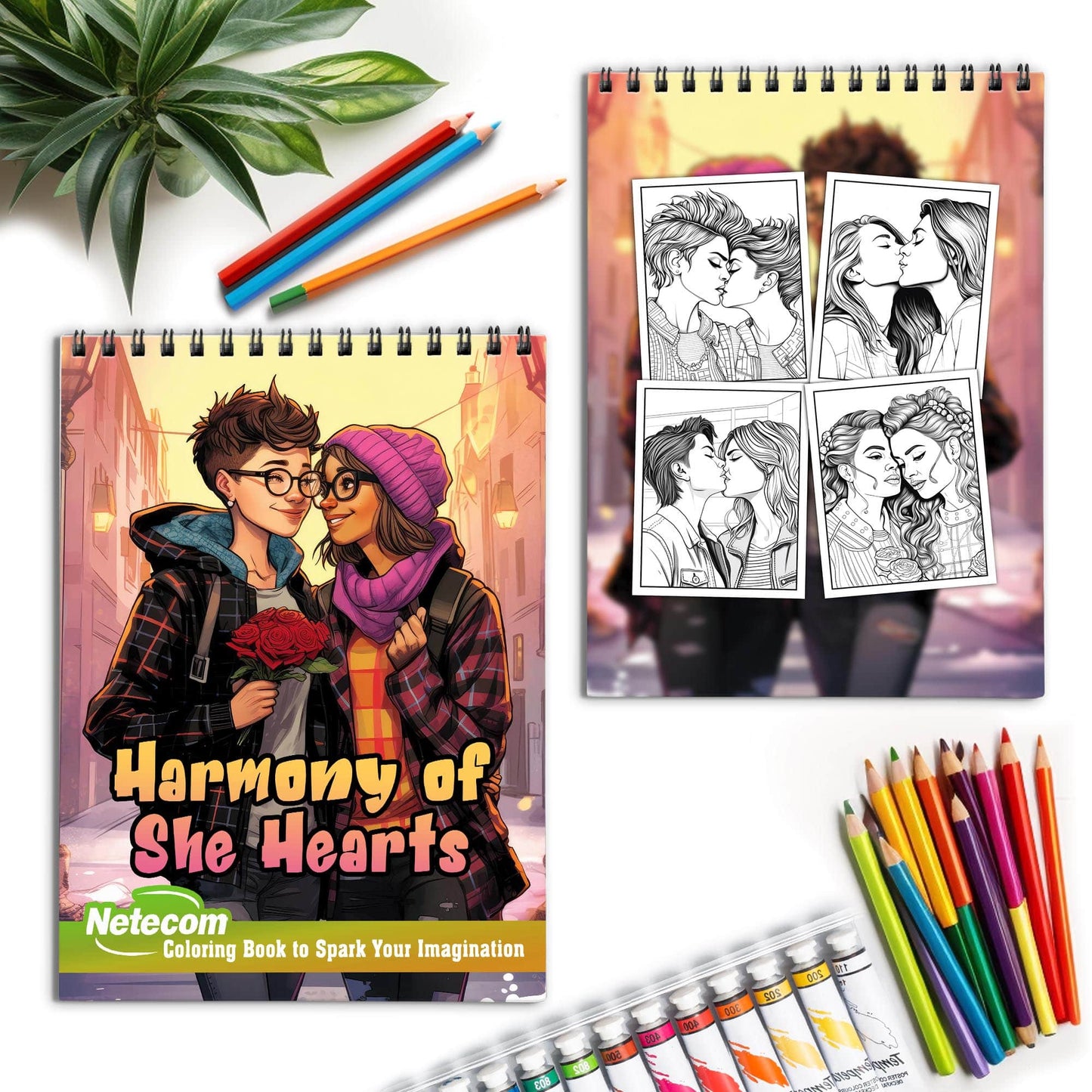 Harmony of She Hearts Spiral Bound Coloring Book, Experience the Charms of 30 Captivating Coloring Pages, Where Lesbian Couples Share Their Heartwarming Stories on Every Page.