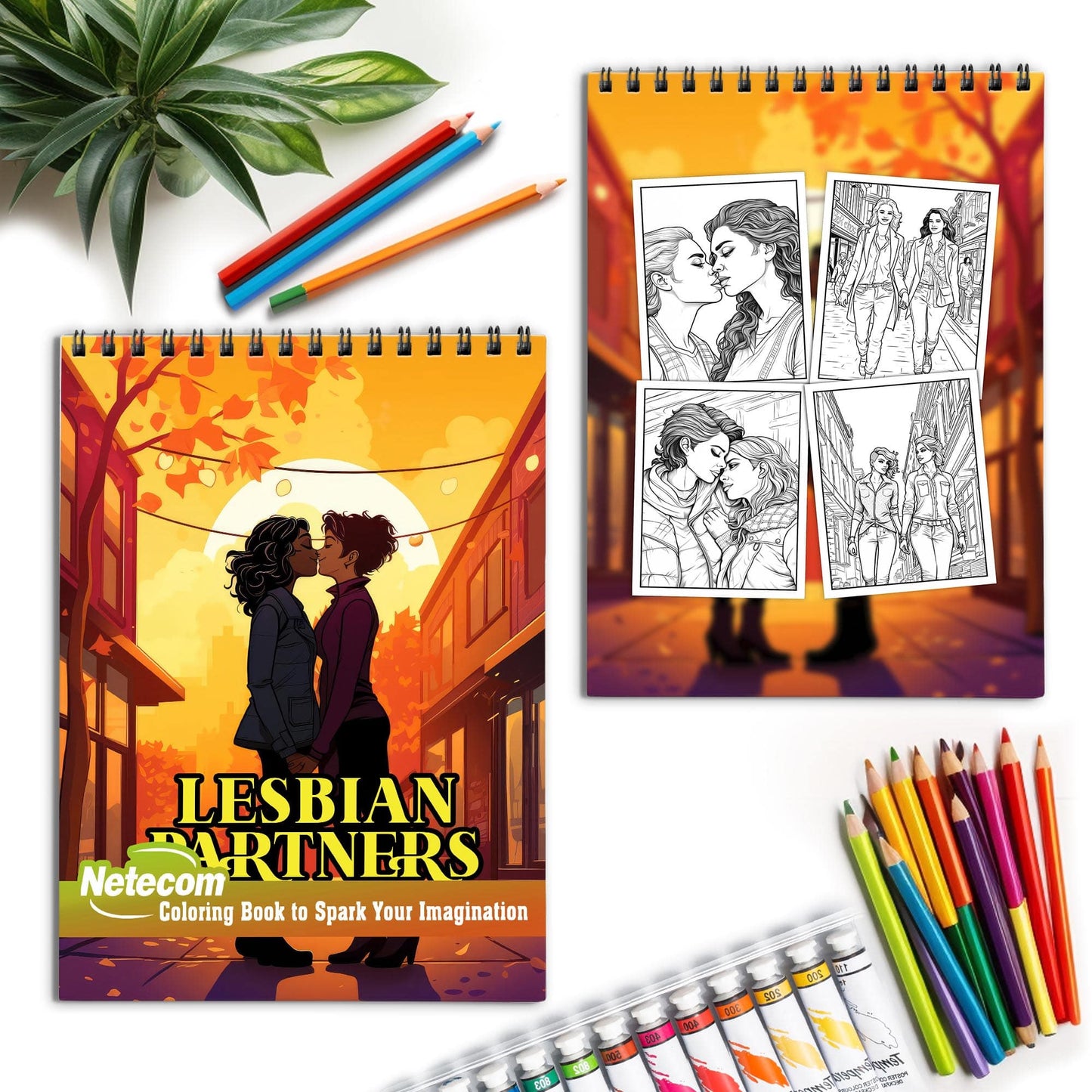 Lesbian Partners Spiral Bound Coloring Book, Embrace the Beauty of Lesbian Love with 30 Captivating Coloring Scenes of Committed Partners.