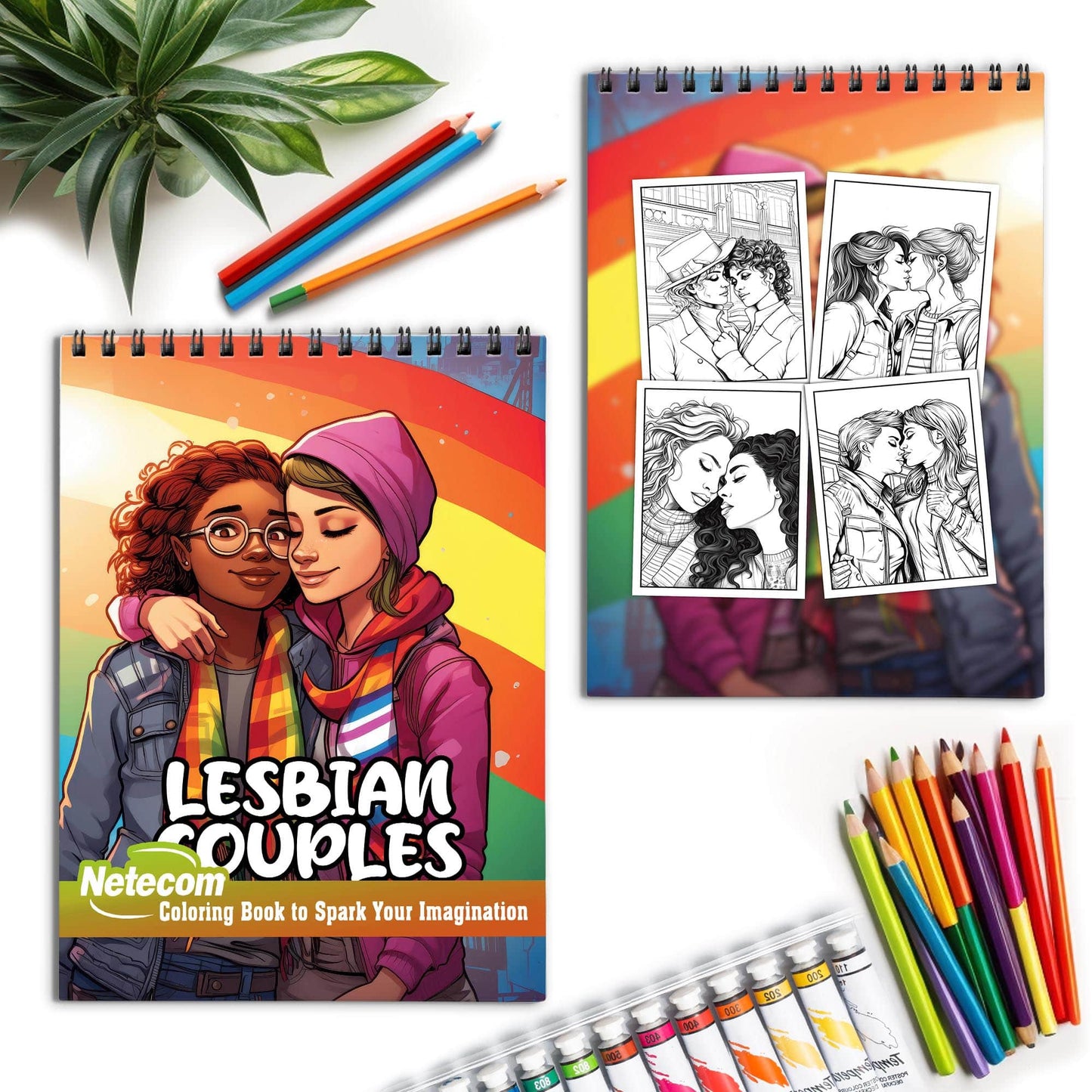 Lesbian Couples Spiral Bound Coloring Book, Embrace the Beauty of Love with 30 Captivating Coloring Scenes of Adoring Lesbian Couples.