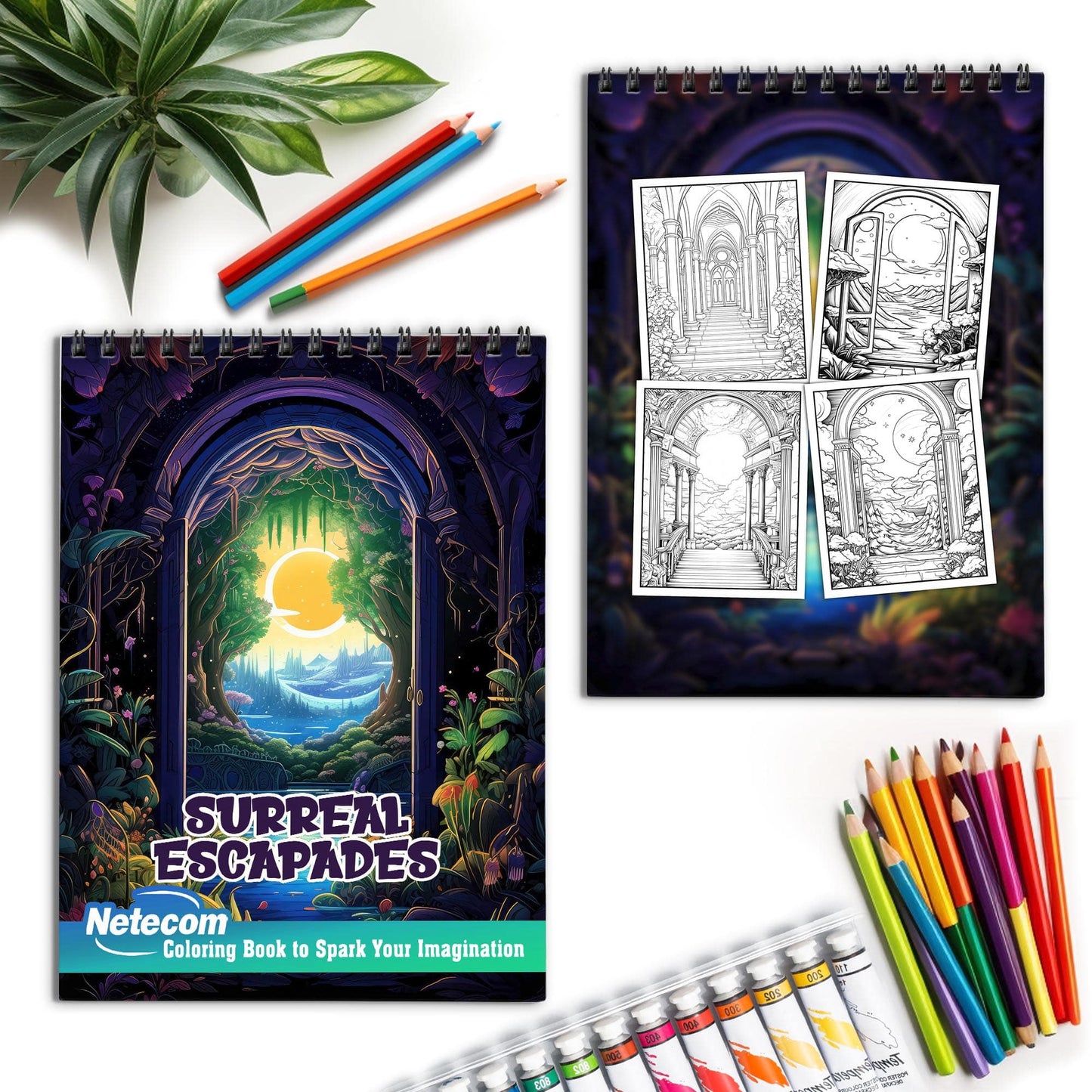 Surreal Escapades Spiral Bound Coloring Book, Enjoy 30 Whimsical Coloring Pages of Surreal Escapades for Creative Souls to Unleash Imagination.