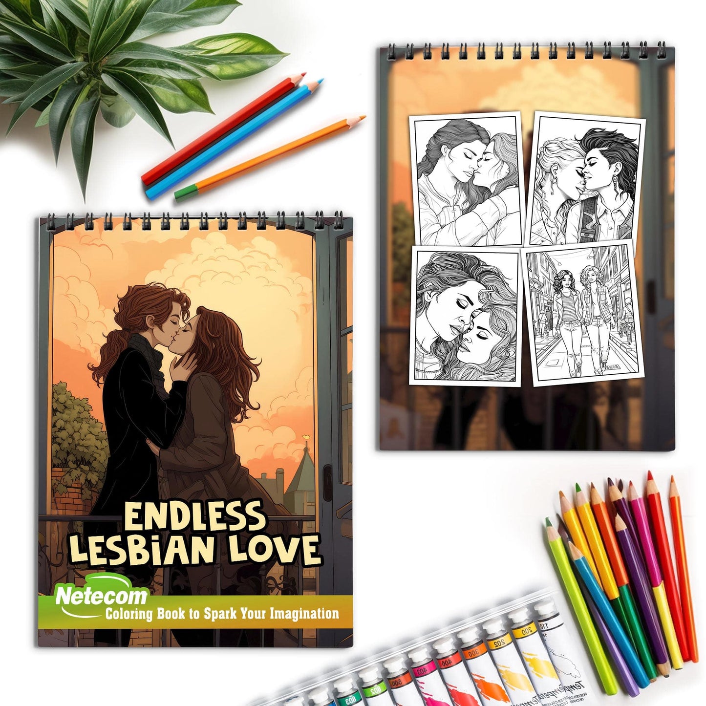 Endless Lesbian Love Spiral Bound Coloring Book, Discover the Power of Everlasting Love and Connection through 30 Exquisitely Illustrated Coloring Pages of Lesbian Romance.