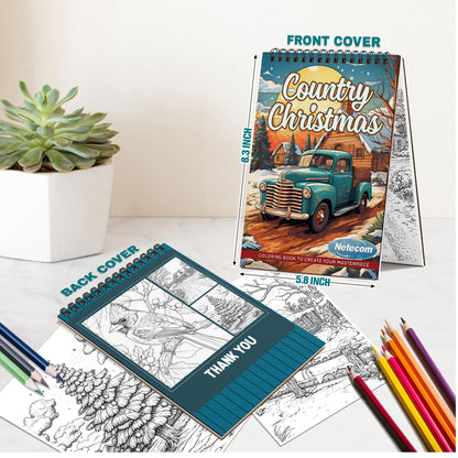 Netecom Country Christmas Spiral Bound Coloring Book For Adults