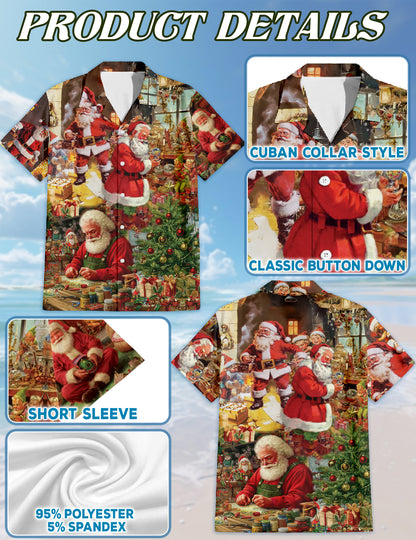 Netecom Matching Vintage Santa Claus Christmas Aloha Hawaiian Shirt for Dog and Owner, Aloha Summer Shirt, Retro Holiday Santa Print Outfit for Pet and Human, Beach Vacation Casual Wear