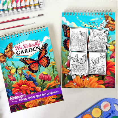 Butterfly Garden and Zen Garden Spiral Bound Coloring Book For Stress Relief and Relaxation