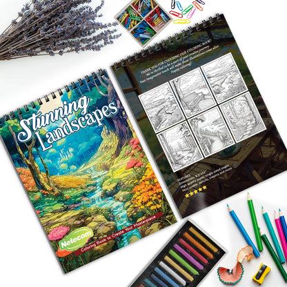 Stunning Landscapes Spiral Bound Coloring Book, Breathtaking Landscapes for an Immersive Artistic Experience, Ideal for Fans of Majestic Scenery