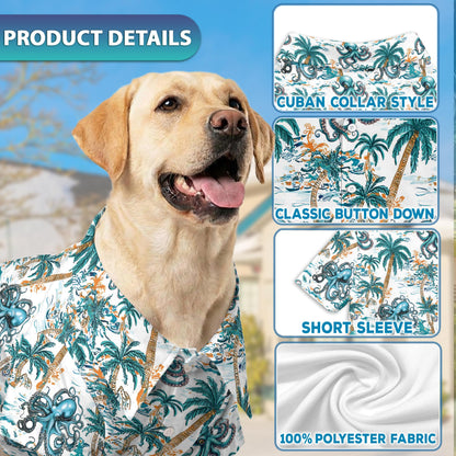 Netecom Octopus Hawaiian Shirt for Pet and Owner, Coordinated Aloha Summer Style for Dog and Human, Relaxed Beach Vacation Wear