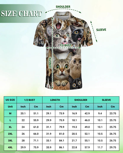 Funny Cat Faces 3D Polo Shirt for Men – Cute Kitty Meme Style | Netecom