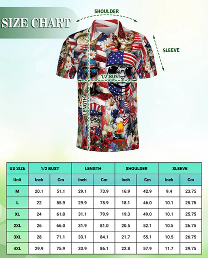 Patriotic Cat 3D Polo Shirt for Men – 4th of July USA Flag Style | Netecom
