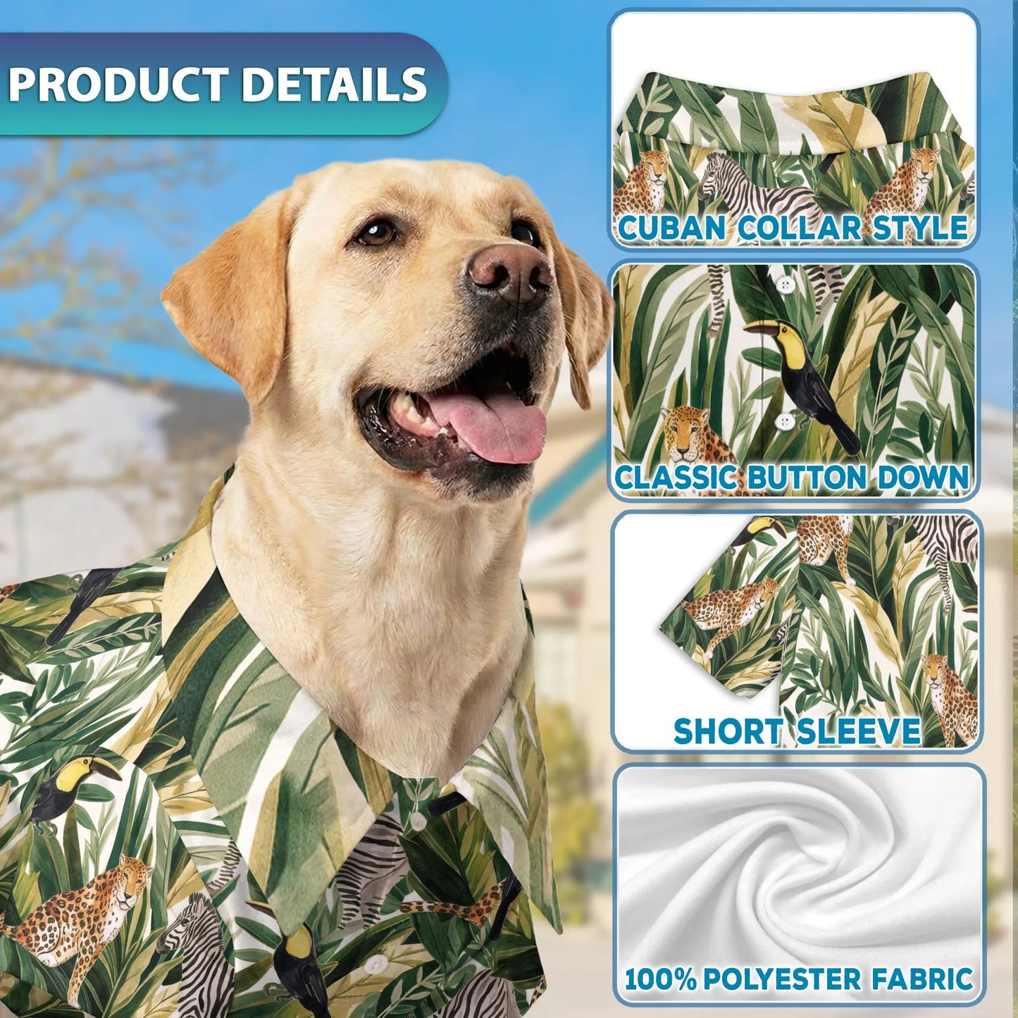 Matching Dog and Owner Hawaiian Shirts – Tropical Summer Wild Animals and Plants Beach Outfit