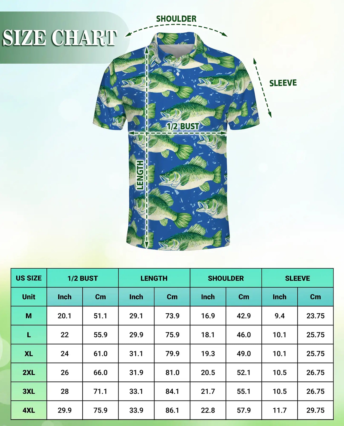 Largemouth Bass Fish Polo Shirt for Men- Angler Fish Pattern | Netecom