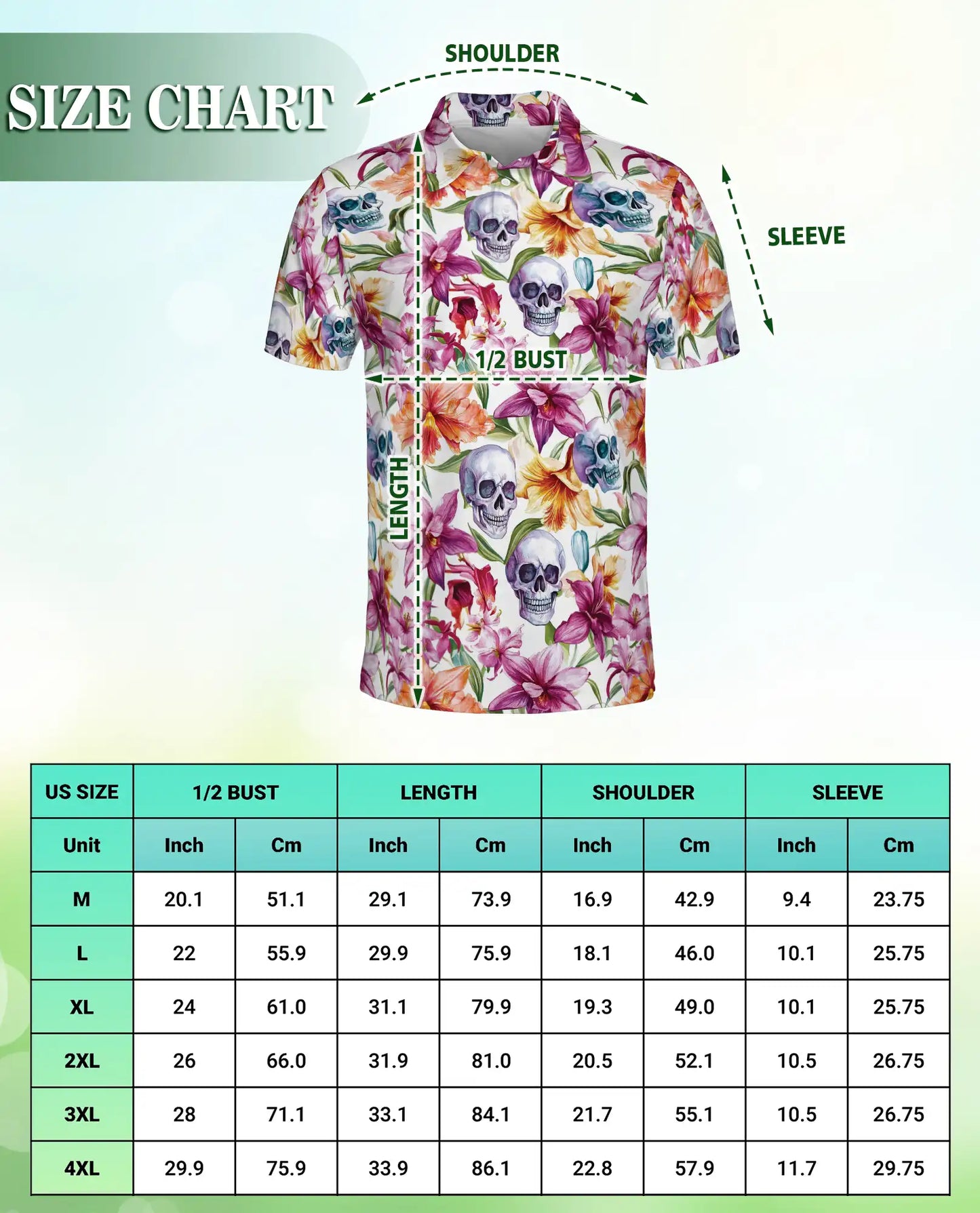 Skull Orchid Floral Polo Shirt-Gothic Botanical Flower Pattern Design | Netecom