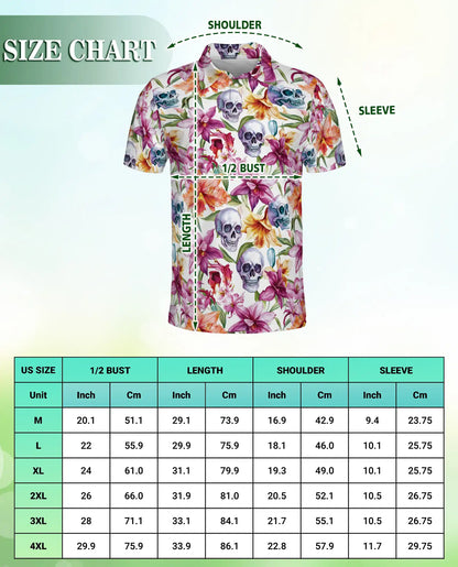 Skull Orchid Floral Polo Shirt-Gothic Botanical Flower Pattern Design | Netecom