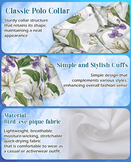 White Lily Polo Shirt for Men – Elegant Floral Style | Netecom