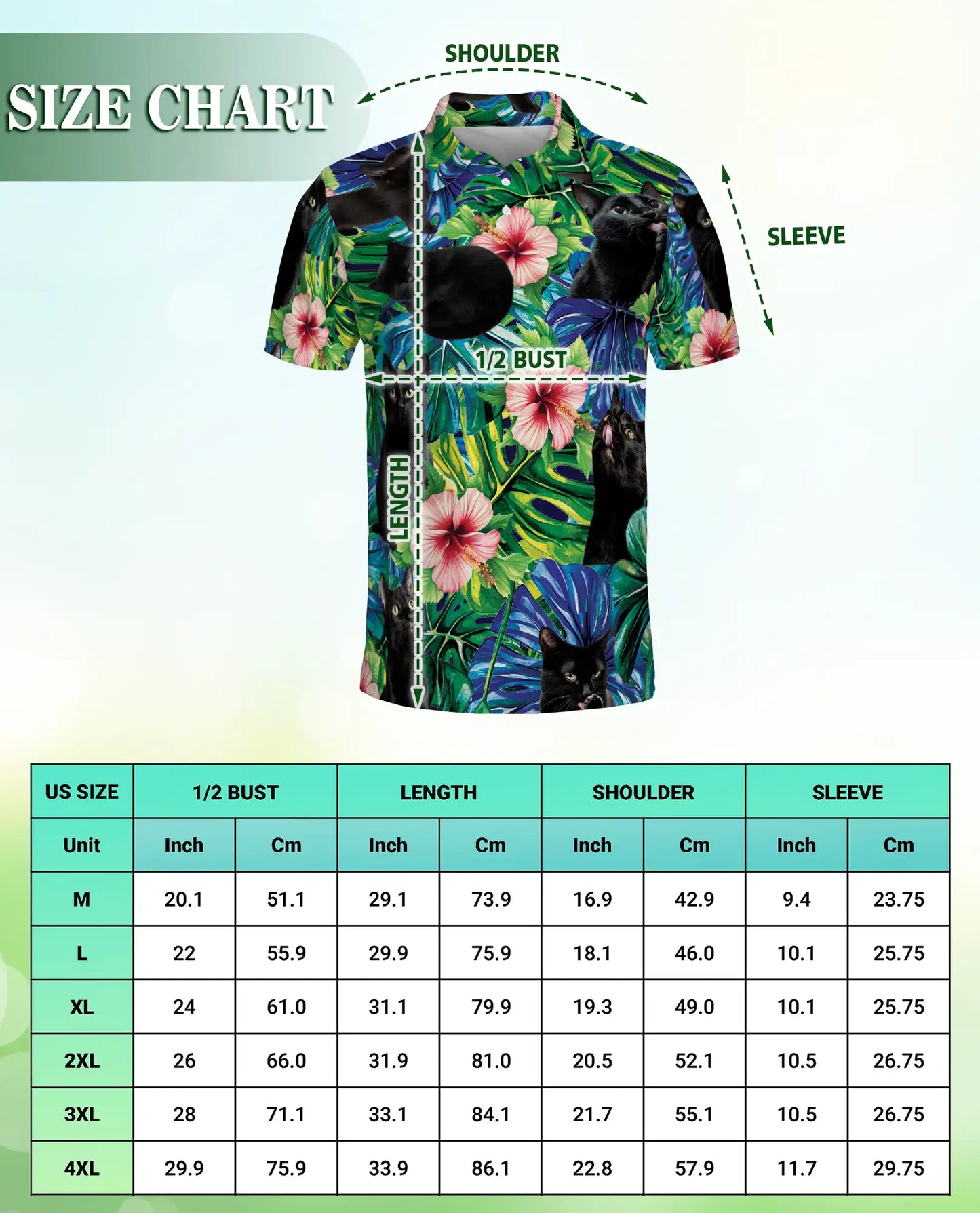 Black Cat Tropical Hibiscus 3D Polo Shirt for Men – Hawaiian Pet Lover Style | Netecom