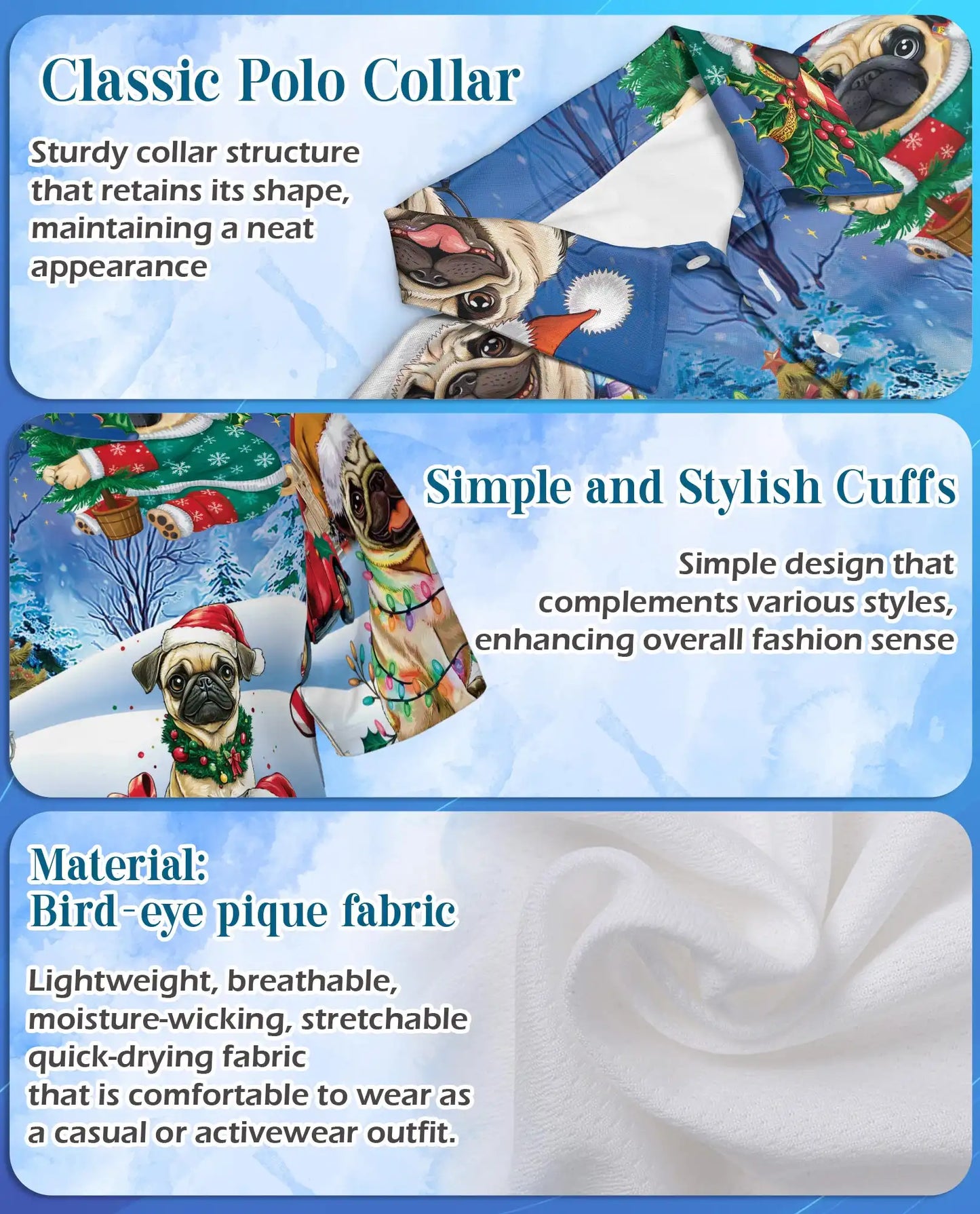 Christmas Pug 3D Polo Shirt for Men – Funny Holiday Dog Style | Netecom
