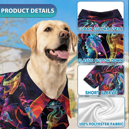 Netecom Matching Pride Dragon Aloha Hawaiian Shirt for Dog and Owner, Aloha Summer Shirt, Colorful Dragon Print Outfit for Pet and Human, Beach Vacation Casual Wear