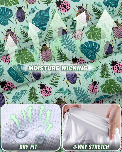 Beetle And Tropical Leaf Sleeveless Polo Shirt for Women  | Netecom