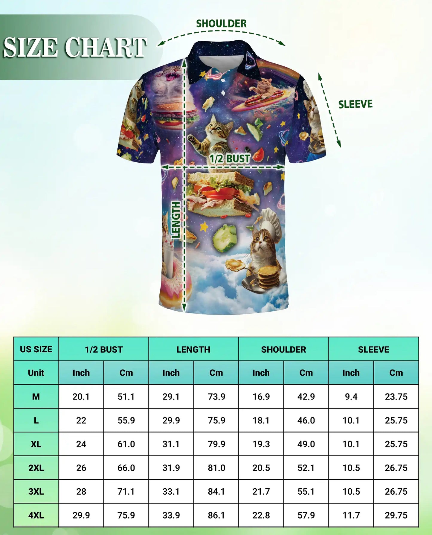 Space Cat Food 3D Polo Shirt for Men – Funny Cosmic Kitty Style | Netecom