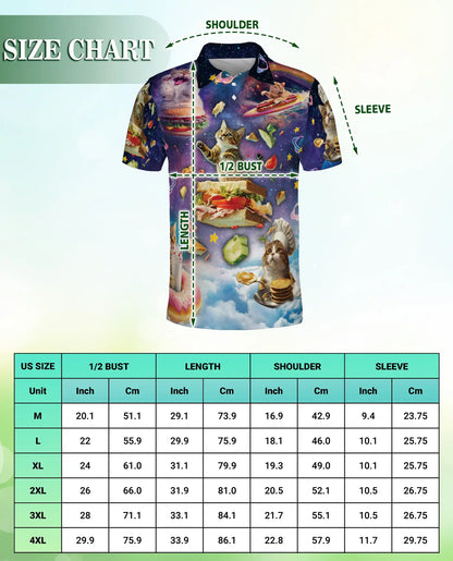 Space Cat Food 3D Polo Shirt for Men – Funny Cosmic Kitty Style | Netecom