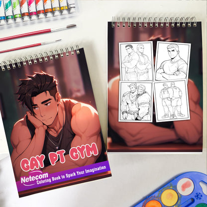 Gay PT Gym Spiral Bound Coloring Book, Explore the Vibrant World of LGBTQ+ Individuals at the Gym with 30 Exquisitely Illustrated Coloring Pages.