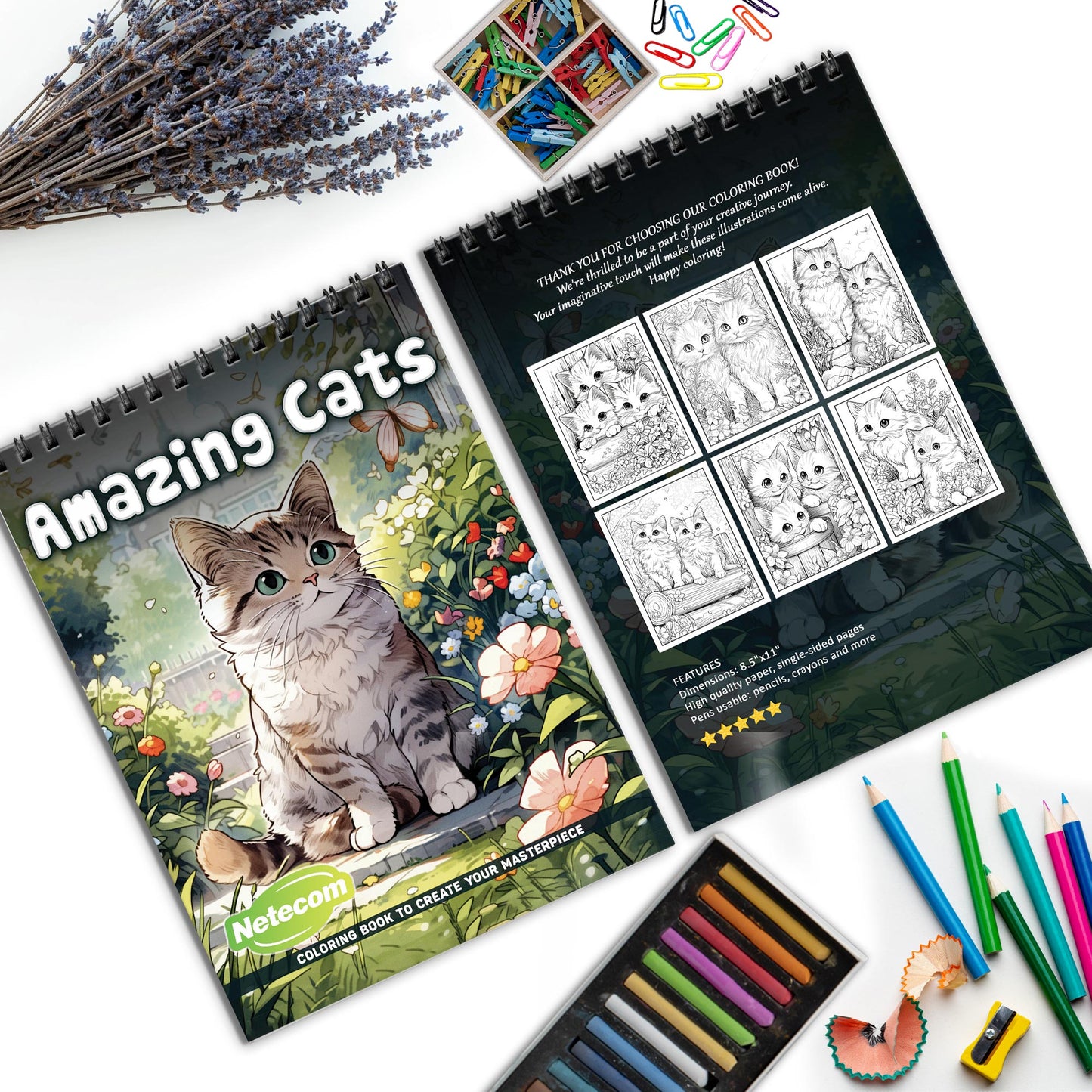 Amazing Cats Spiral Bound Coloring Book, Delightful Cat Illustrations for Feline Lovers, Great for Cat Enthusiasts Seeking Relaxing and Cute Art