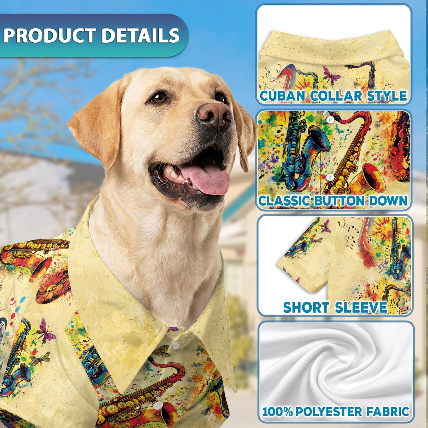 Netecom Matching Saxophone Hawaiian Shirt for Dog and Owner, Saxophone Is My Life Aloha Summer Shirt, Music Print Button Down Outfit for Pet and Human, Beach Vacation Casual Wear