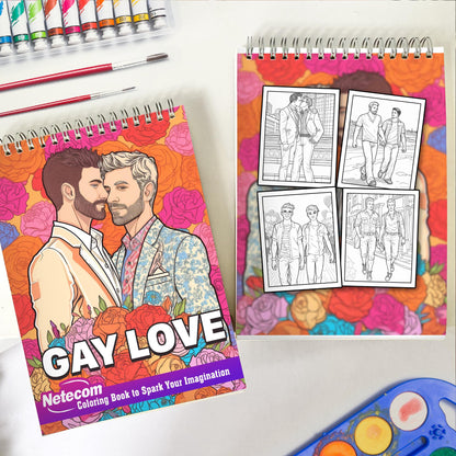 Gay Love Spiral Bound Coloring Book, Celebrate Gay Love with 30 Heartwarming Coloring Pages, Portraying Beautiful Moments of Love and Connection