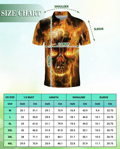 Flaming Skull 3D Polo Shirt for Men – Dark Gothic Fire Style | Netecom