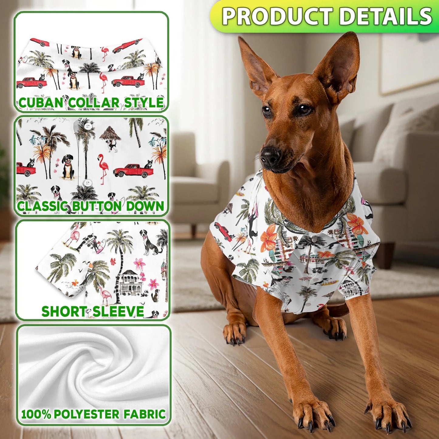 Coconut Rat Terrier Tree Flower Print Hawaii Dog and Owner Matching Button Hawaiian Shirts