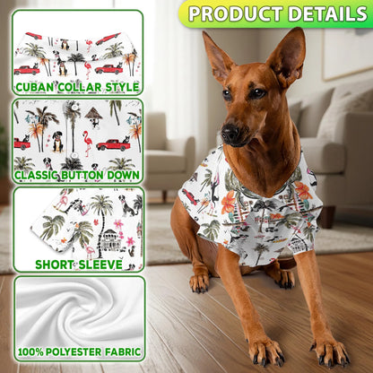 Coconut Rat Terrier Tree Flower Print Hawaii Dog and Owner Matching Button Hawaiian Shirts