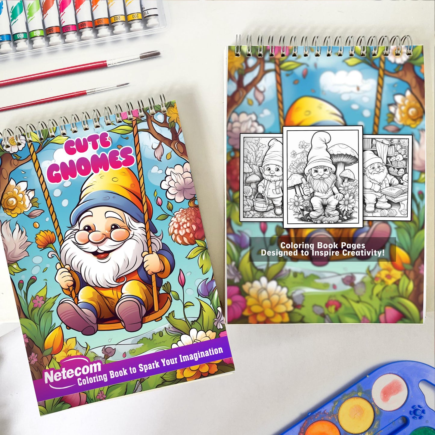 Cute Gnomes Spiral Bound Coloring Book: Unleash Your Creativity with 30 Coloring Pages, Featuring Charming Illustrations of Cute Gnomes in Enchanting Gardens