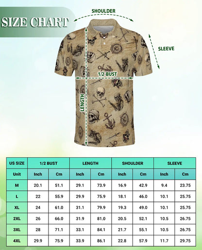 Vintage Pirate Skull 3D Polo Shirt for Men – Nautical Buccaneer Style | Netecom